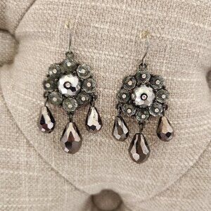 Faceted Stone Cluster and Teardrop Dangle Earrings